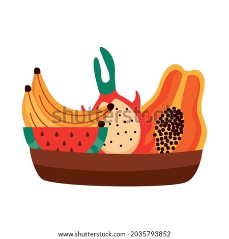 dish with tropical fruits isolated icon
