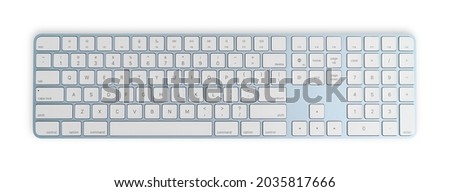 Modern keyboard for personal computer or laptop or pc desktop isolated on white background with clipping path