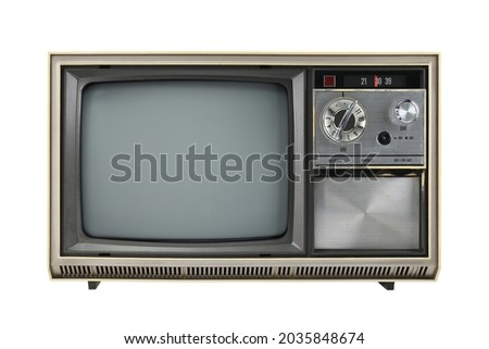 Old vintage 1970s TV isolated on white background. Vintage TVs 1960s 1970s 1980s 1990s 2000s. 