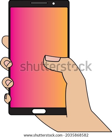 Hand holding cell phone in flat design style. Vector illustration of a hand holding a cell phone.