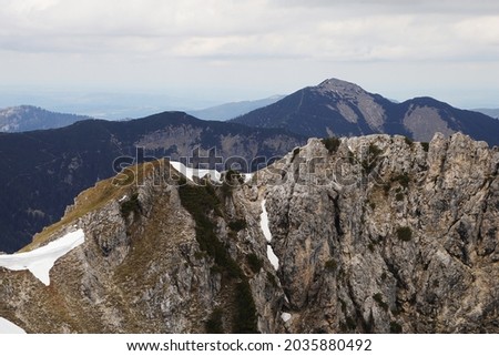 View from Kreuzeck mountain to Bavarian Alps, Upper Bavaria, Germany	 Royalty-Free Stock Photo #2035880492