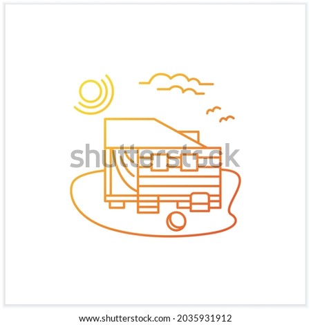 Beach hut gradient icon. Wooden facade, comfortable house on beach. Perfect relax place. Seascape. Rest concept.Isolated vector illustration.Suitable to banners, mobile apps and presentation