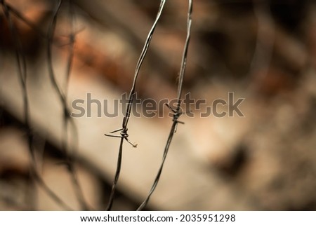 Barbed wire background. Fence with barbed wire. Selective focus.