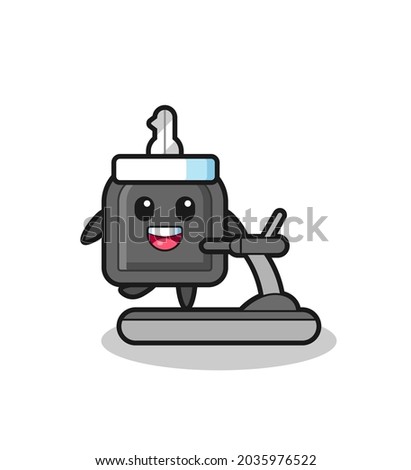 car key cartoon character walking on the treadmill , cute style design for t shirt, sticker, logo element