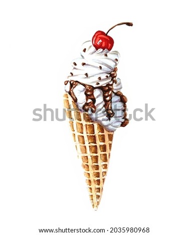 ice cream with chocolate and cherry illustration 