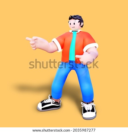 3d illustration character pointing all hands
