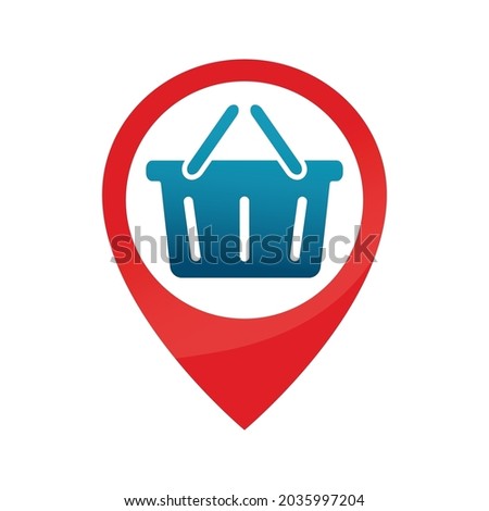 Basket shop with Pin location logo vector.
