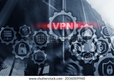 Virtual Private Network on server room background. 