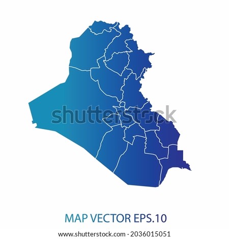 Iraq map, blue gradient color , infographic style , on white background with Map World. Wire frame 3D mesh , map 3D,