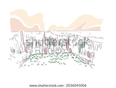 New York USA vector sketch city illustration line art colorful watercolor style
