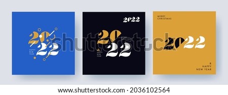 Creative concept of 2022 Happy New Year posters set. Design templates with typography logo 2022 for celebration and season decoration. Minimalistic trendy backgrounds for branding, banner, cover, card Royalty-Free Stock Photo #2036102564