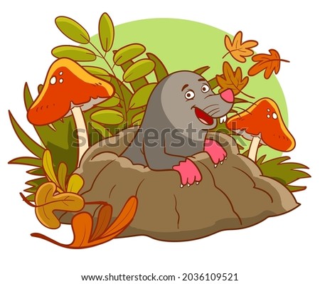 Cartoon mole come out of the hole.vector illustration