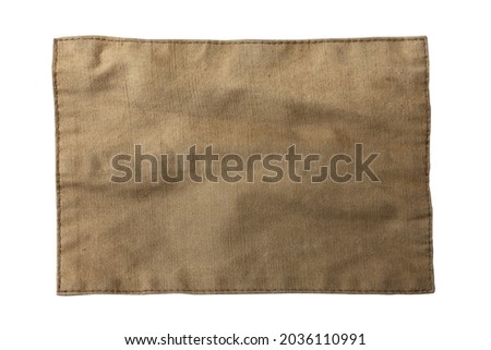 Rectangular army cotton patch isolated on white background. Faded khaki fabric