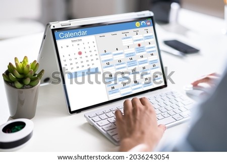 Booking Meeting Calendar Appointment On Laptop Online Royalty-Free Stock Photo #2036243054
