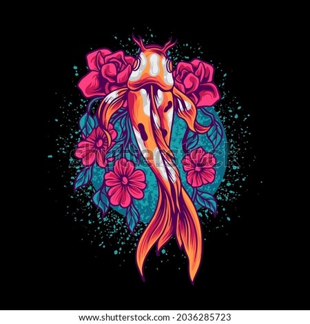 Koi Fish With Flowers Illustration for your business or merchandise