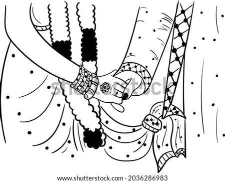 Indian wedding clip art of wedding knot or gathbandhan black and white symbol clip art. Indian wedding symbol of bride and groom knot for the phere program. Indian wedding black and white symbol.