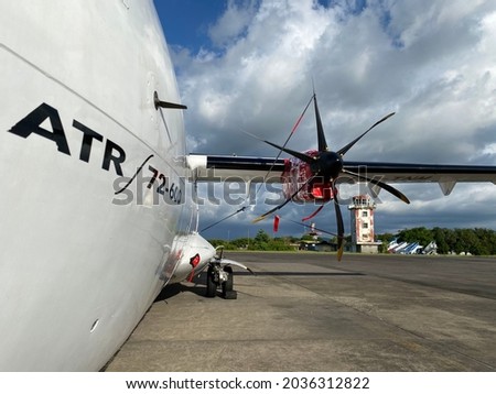 one of the types of aircraft atr 72 series 600 in Indonesia Royalty-Free Stock Photo #2036312822