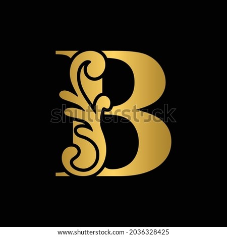 letter B golden flower  ornament. Vector logo. Monogram alphabet. Beautiful floral capital letters
