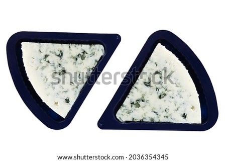 Blue cheese on isolated white background. Blue cheese in package