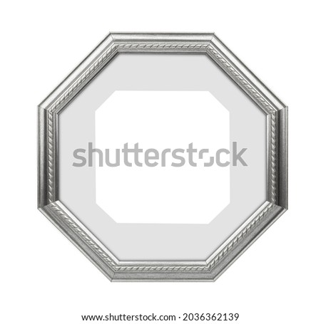 polygonal silver picture frame, photo frame isolated on white background. With clipping path