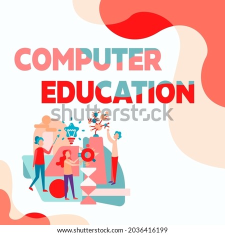 Writing displaying text Computer Education. Word Written on gaining basic knowledge and skills to operate computers Three Collagues Illustration Practicing Hand Crafts Together.