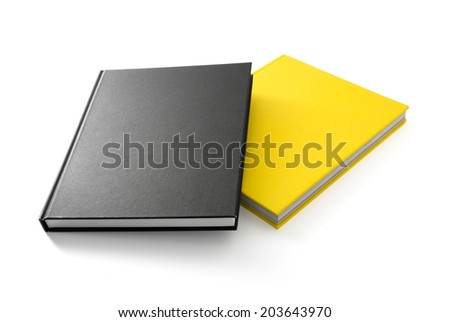 Two books (yellow and black) with blank covers isolated on white Royalty-Free Stock Photo #203643970