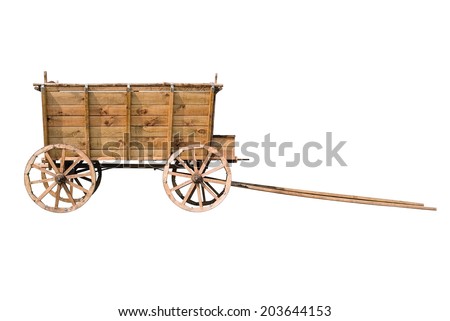Old wooden wagon isolated on white background Royalty-Free Stock Photo #203644153