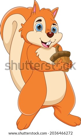 cartoon cute squirrel holding nut