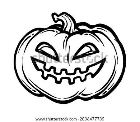 Carving pumpkin cartoon outline black and white illustration vector