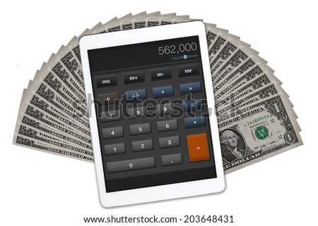 Tablet as a calculator and American money one dollar