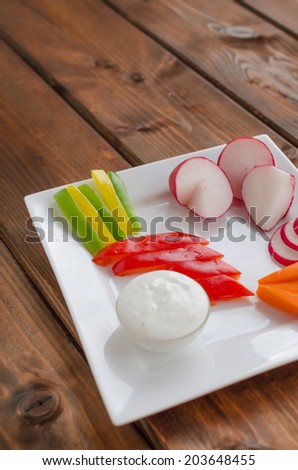 Crudites with blue cheese souce, cutted vegetable