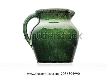 JUG WELSH POTTERY Vintage Traditional Handmade Green Earthenware Jug. Studio Pottery made in Ewenny Pottery South Wales. Kitchenware. Ceramic Green Glazed Jug. Easy Compositing Clipping Path in JPEG