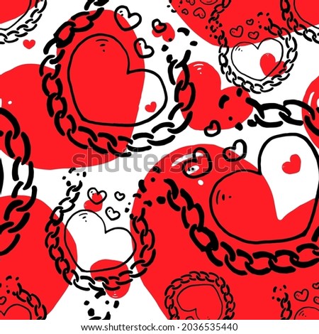 Seamless pattern broken chain and freedom red heart. Grunge background template. Vector illustration