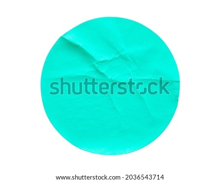Blue round paper sticker label isolated on white background
