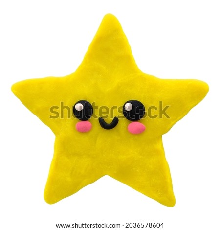 Cute, cartoon, yellow star. Made of plasticine.