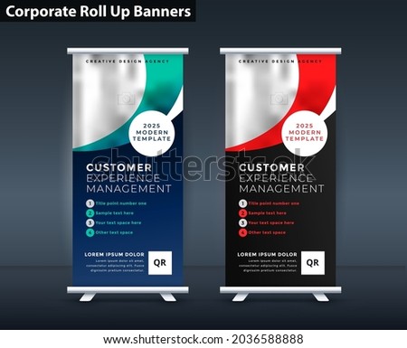 Business Roll Up Set. Standee Design. Banner Template, Abstract Colorful Speech Bubbles vector, flyer, presentation, leaflet, j-flag, x-stand, exhibition display, social networks, talk Royalty-Free Stock Photo #2036588888