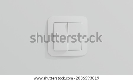 Photo of a white double light switch, turned on and off, on a white clean wall. Communicates decision making, idea, change. Save energy, save the environment. Royalty-Free Stock Photo #2036593019