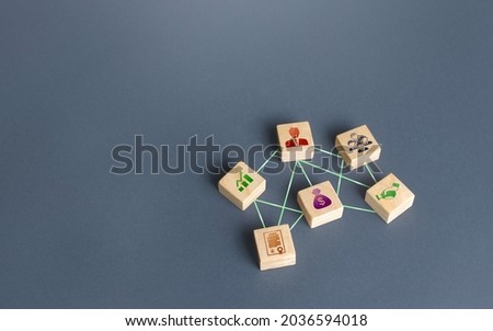 Connection of business attributes in a structure. Creation of successful company. Leadership organizational skills. Business tools services. Stimulating entrepreneurship. Management model Royalty-Free Stock Photo #2036594018