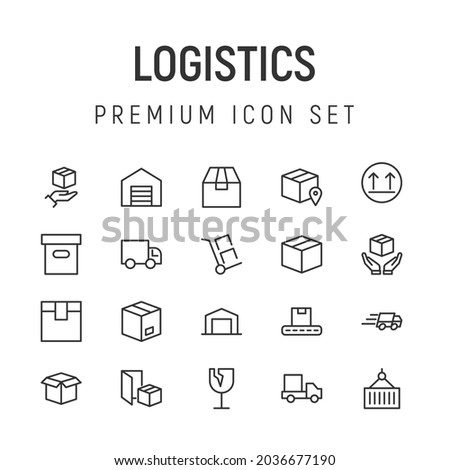 Premium pack of logistics line icons. Stroke pictograms or objects perfect for web, apps and UI. Set of 20 logistics outline signs. 
