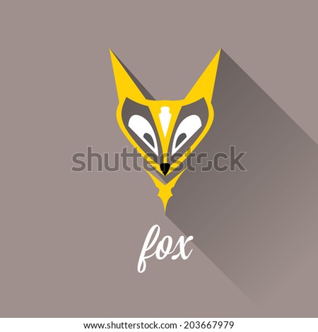vector cut paper little fox. fox flat icon vector illustration on grey with shadow