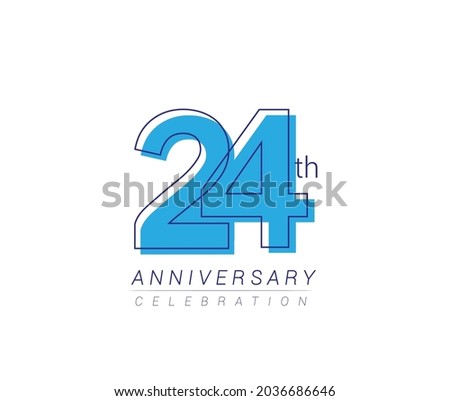 24th anniversary blue colored vector design for birthday celebration, isolated on white background