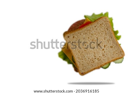 sandwich with cheese, tomato, sausage isolated on white background