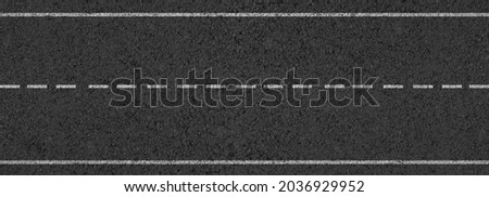 Empty highway black asphalt road and white dividing lines, Top view Royalty-Free Stock Photo #2036929952