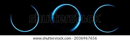 Easy to add lens flare effects for overlay designs or screen blending mode to make high-quality images. Set of abstract sun burst, digital flare, iridescent glare over black background. Royalty-Free Stock Photo #2036967656