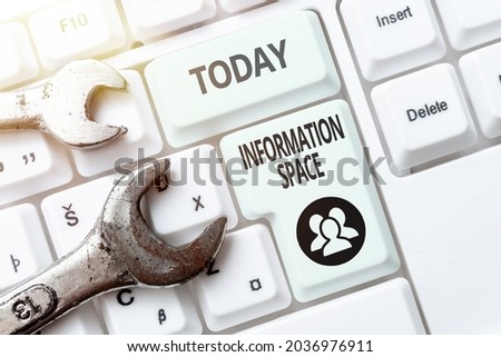 Conceptual caption Information Space. Conceptual photo place especially a website where information is available Typing Device Instruction Manual, Posting Product Review Online