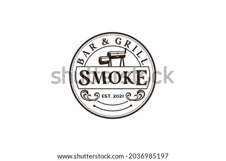 Vintage Retro Rustic BBQ Grill, Barbecue, Barbeque Label Stamp Logo design