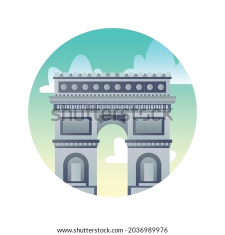 Arc de Triomphe flat icon.Landmark of France, Paris historical sights. Illustration for web page, mobile app, banner, social media. UI UX and GUI user interface. Vector clipart, template.