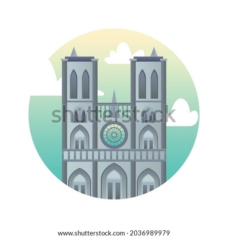 Notre Dame de Paris flat icon. Landmark of France, Paris historical sights. Illustration for web page, mobile app, banner, social media. UI UX and GUI user interface. Vector clipart, template.