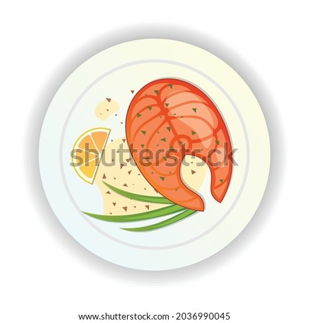 Steak red fish flat icon. Menu food. Illustration for web page, mobile app, banner, social media. UI UX and GUI user interface. Vector clipart, template.