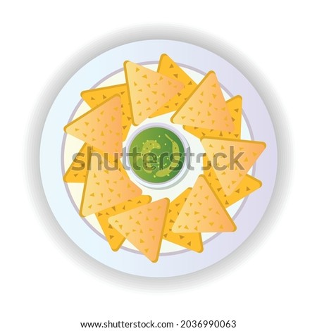 Appetizers with guacamole flat icon. Menu food. Illustration for web page, mobile app, banner, social media. UI UX and GUI user interface. Vector clipart, template.
